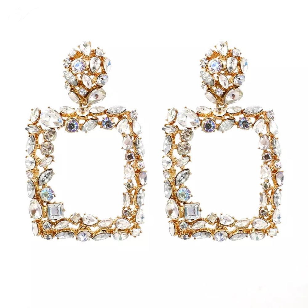 Gold and Rhinestone Dangle Earrings
